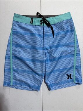 Hurley Blue Striped Board Shorts with Mint Trim Boy’s Size 10 New W/out Tags